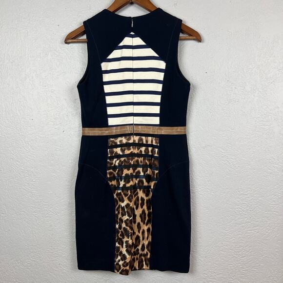 Tracy Reese Sheath Dress Stretch Zip Back Black Tan - S - Picture 4 of 5